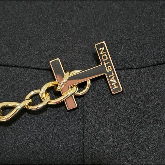 Halston‎ Black Wide Leg Gold Chain Waist Detail Jumpsuit Size 6 New - Picture 6 of 11